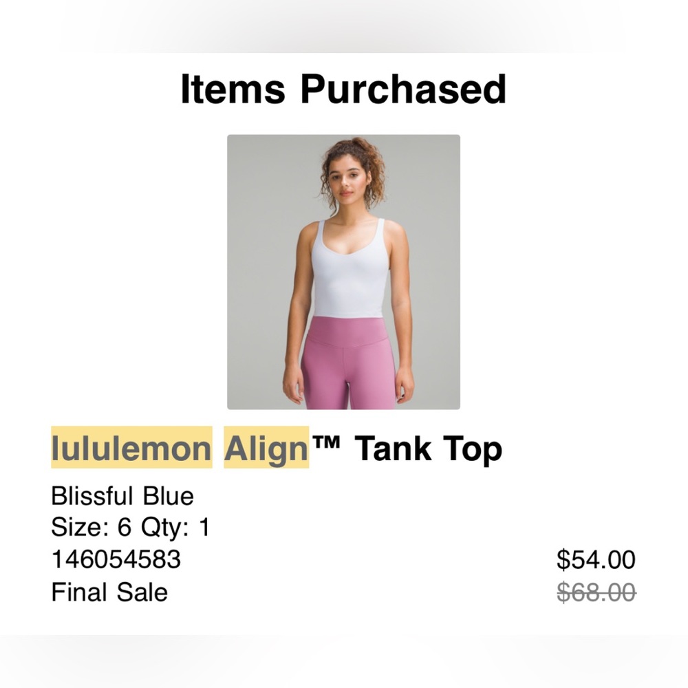Lululemon Align Tank Top, 6 — Blissful Blue
